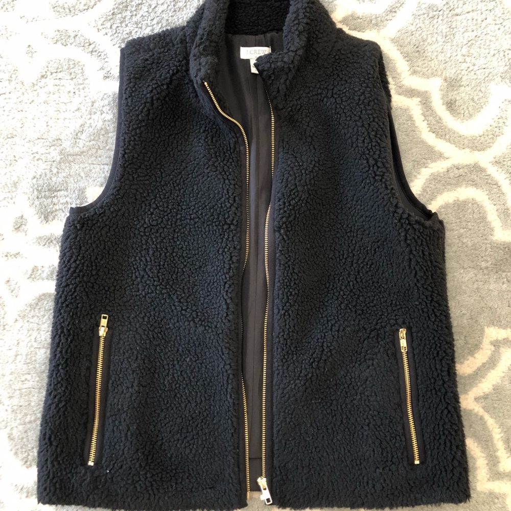 J. Crew Black Faux Fur Teddy Fleece Vest